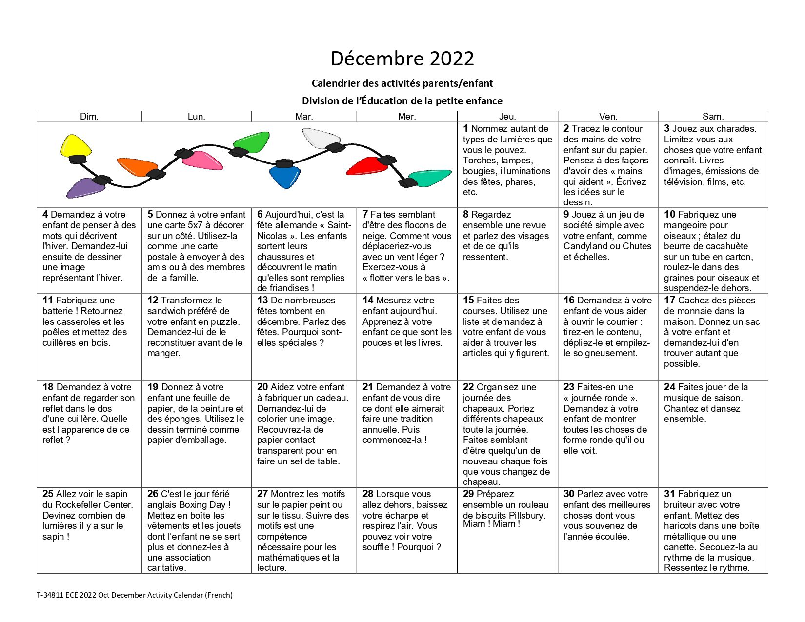 Parent-Child Activity Calendar – District 2 3K/Pre-K Centers