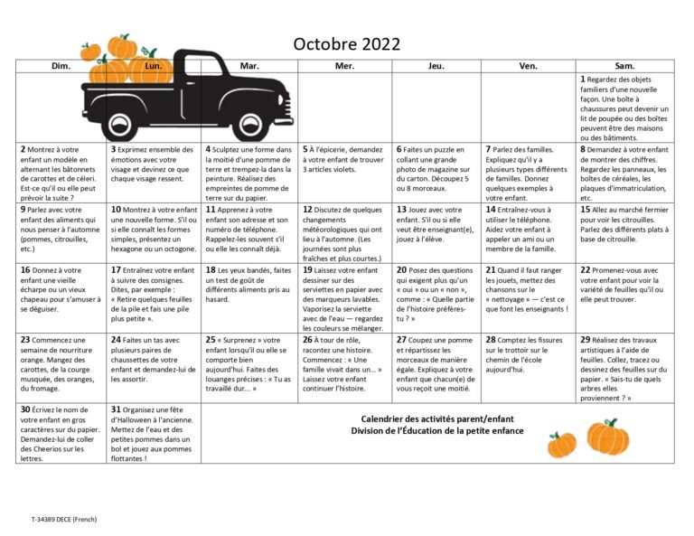 October Calendar - French